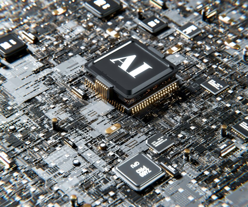 AI processor on a circuit board illustrating artificial intelligence helping develop future AI systems