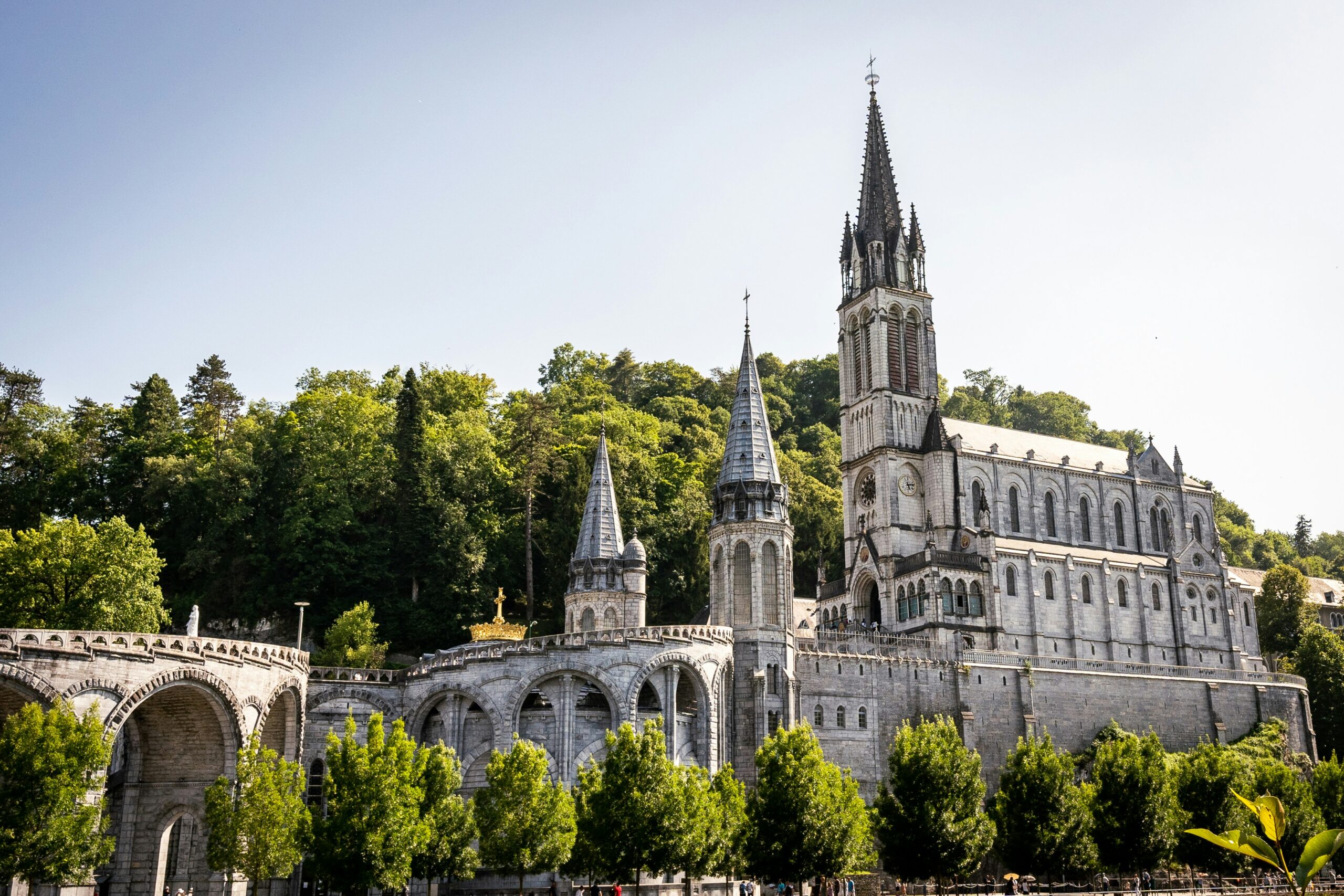 Basilica of the Immaculate Conception in Lourdes, France, photographed in bright daylight